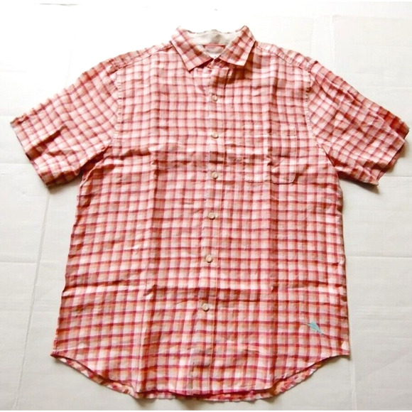 Tommy Bahama Men's Size M Camp Shirt St. Croix Check Clarete Linen New - Picture 2 of 8
